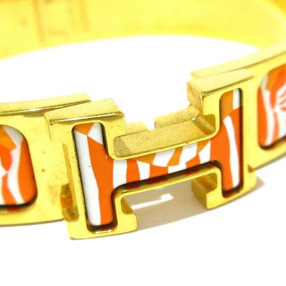 Auth HERMES Clic H Gold White Orange Hardware Bangle - Picture 2 of 7
